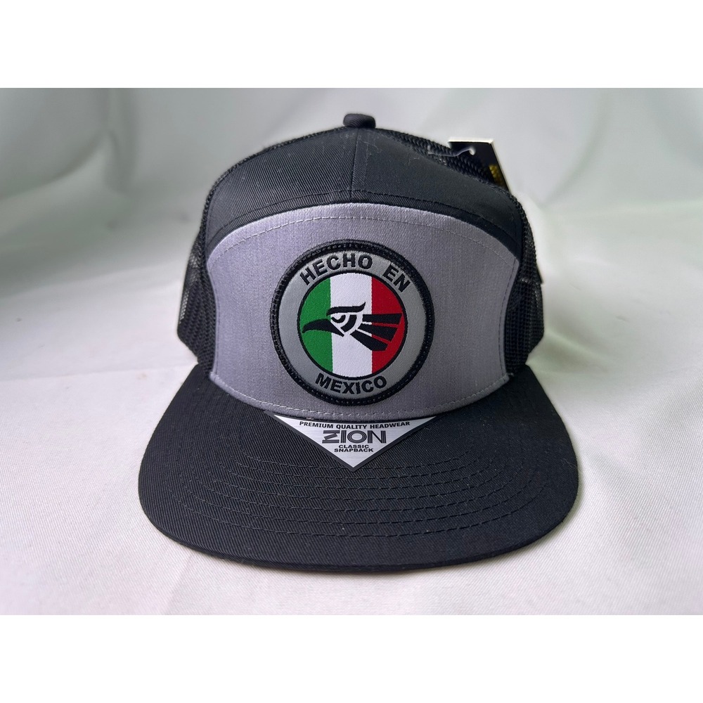 NWT Zion Hecho En Mexico‎ Eagle Patch Mesh Trucker Hat Snapback Black Gray OSFM